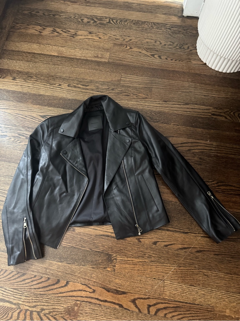 Massimo Dutti Black Leather Biker Jacket